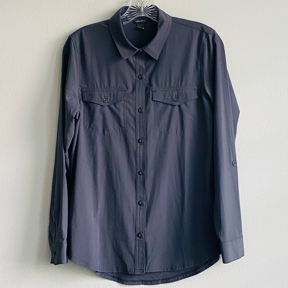 Eddie Bauer Womens Departure Shirt Collared Button Up UPF 50 Size Small Grey